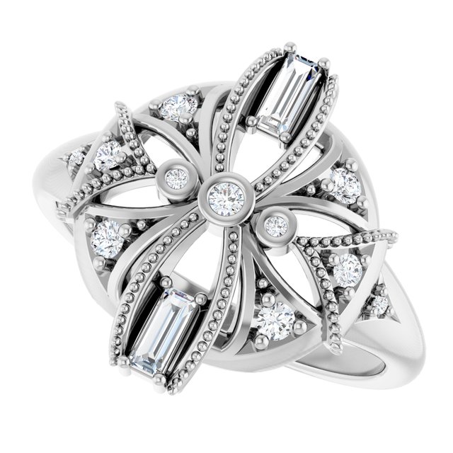 14K White 1/4 CTW Natural Diamond Vintage-Inspired Ring